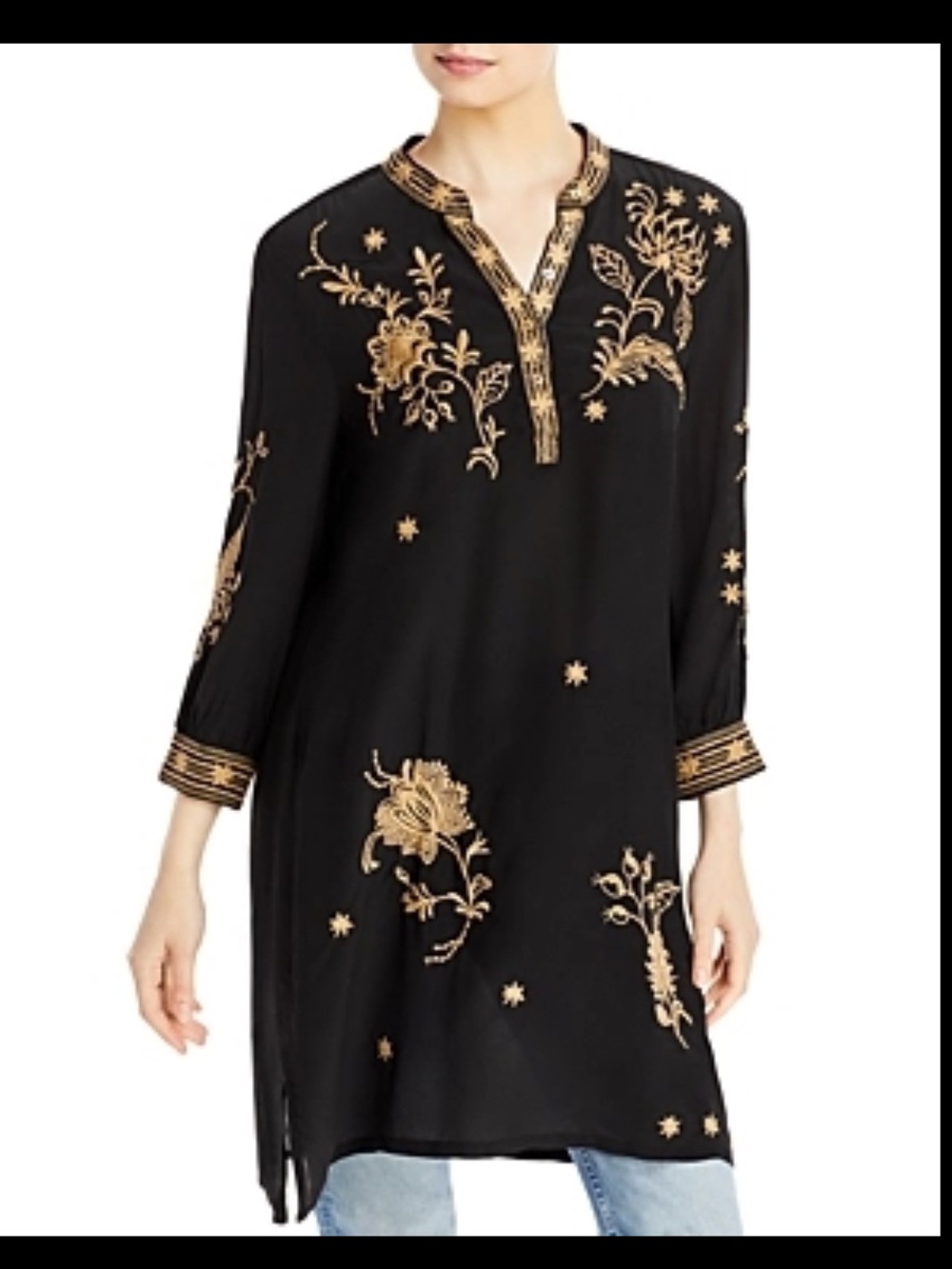 Johnny Was phiona Henley Silk Shirt Dress